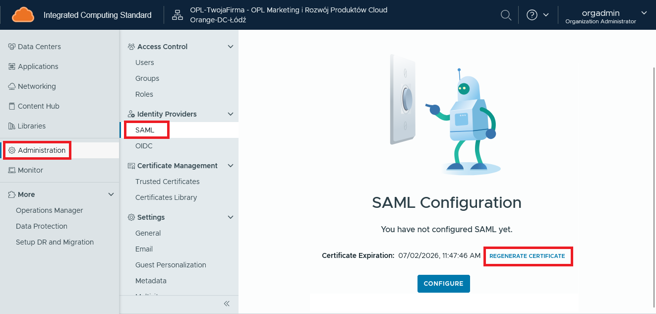 SAML nie skonfigurowany: